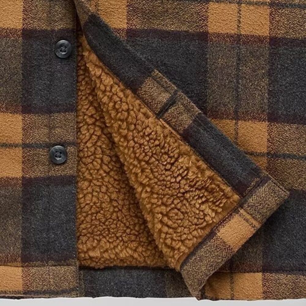 NWT Mutual Weave Mens XXL Shirt Jacket Charcoal Check Gray Yellow Plaid Sherpa - Picture 2 of 4